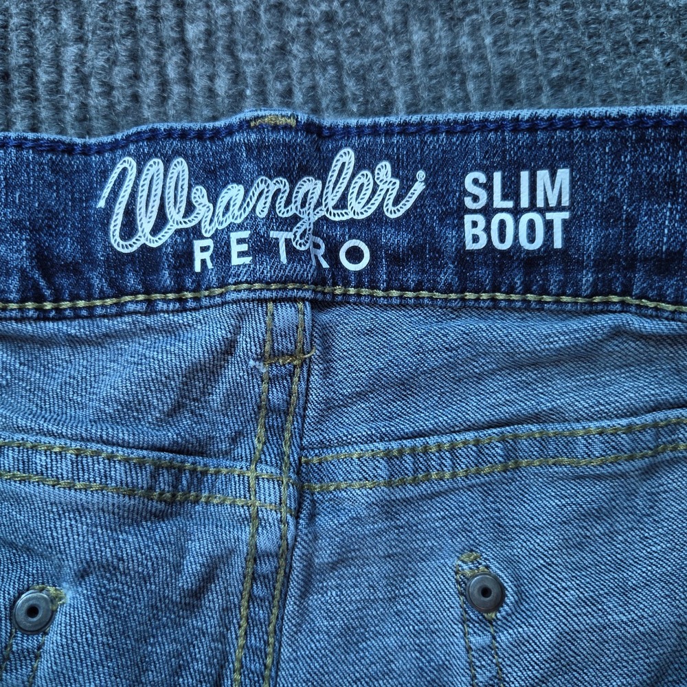 Wrangler Retro Slim Boot Jeans Mens 35x32 Blue Denim Western Cowboy Casual - Picture 2 of 10